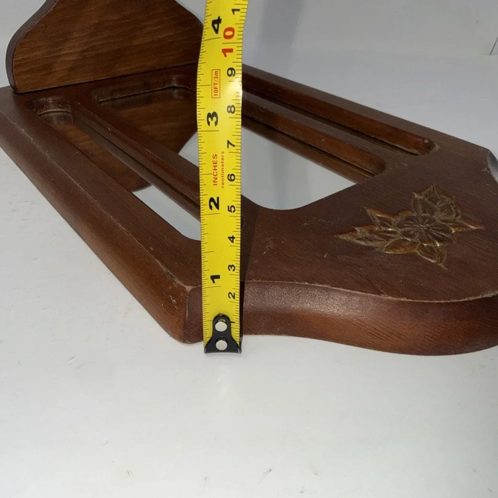 VTG Wooden Wall Mirror Hanging Shelf Floral Etched Cottage Farmhouse 15X8.5 In